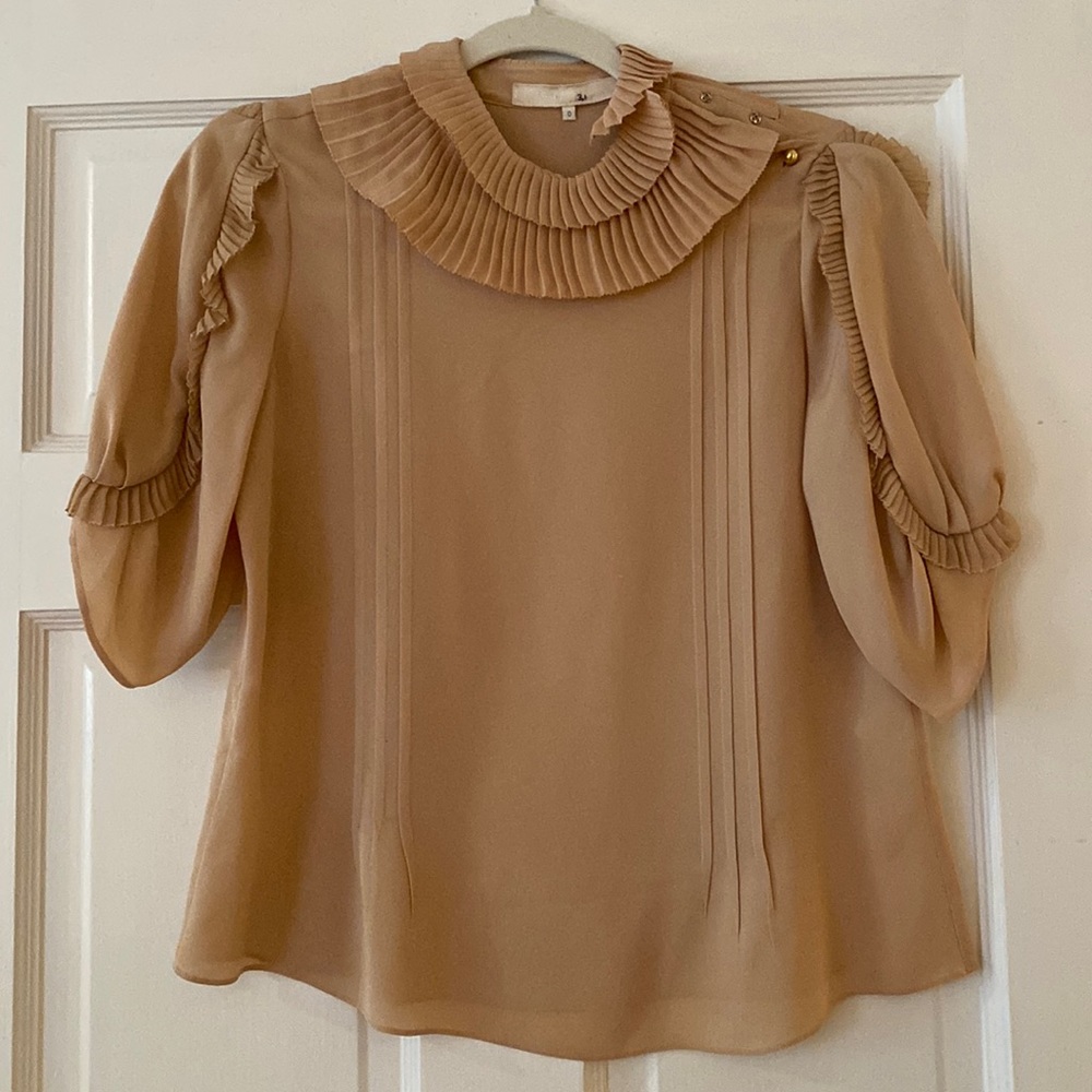 3.1 Phillip Lim Pleated Ruffle Collar Blouse in Beige - Picture 2 of 8
